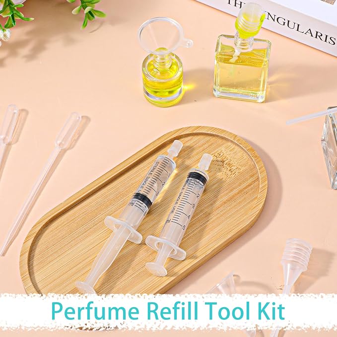 Qianyu 3 Set Perfume Refill Tool Kit Plastic Syringe Extractor Perfume Decanter Kit Dispenser with Adapter Tools for Liquid Cologne Fragrance Sample Essential Oils Travel Use