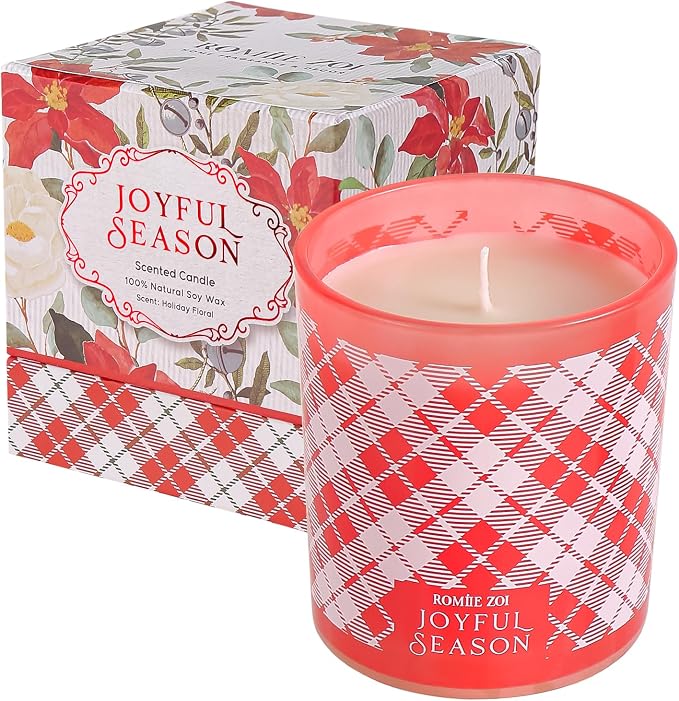 ROMIIE ZOI Christmas Scented Jar Candle - 6oz Soy Wax Candle - Joyful Season Infused with Holiday Floral Aroma - with Beautiful Keepsake Box Special for Christmas/Holiday Gifts