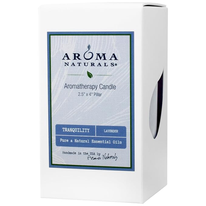 Aroma Naturals Essential Oil Tranquility Pillar Candle, 2.5" x 4", Lavender, 11 Ounce