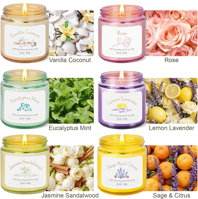 6 Pack Candles for Home Scented | Aromatherapy Candles Gift for Women,Soy Wax Long Lasting Jar Candles Gift Set for Women Christmas,Birthday,Mother's Day,Anniversary Present