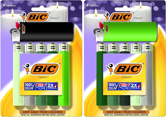 BIC Maxi Pocket Lighters, Safe and Reliable, Long-Lasting Pocket Lighters for Everyday Use, Green, 12-Pack