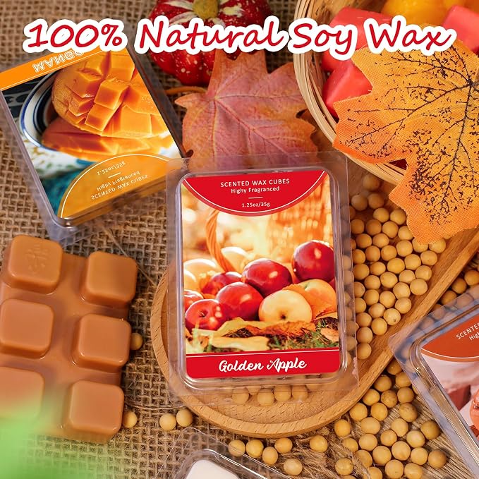 STRN Scented Wax Melts, Soy Wax Cubes Fruit & Food Strong Long-Lasting Summer Fragrances 12 Assorted Scents, Lemon, Mango, Mint, Bedroom, for Living Room, Office, 12 * 1.25 oz