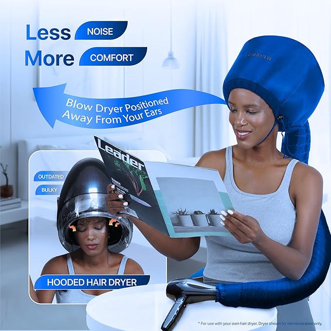 Granteva Hair Dryer Bonnet Attachment w/A Headband Integrated that Reduces Heat Around Ears & Neck - Blow Dryer Attachment for Hair Dryer, Speeds Up Drying Time