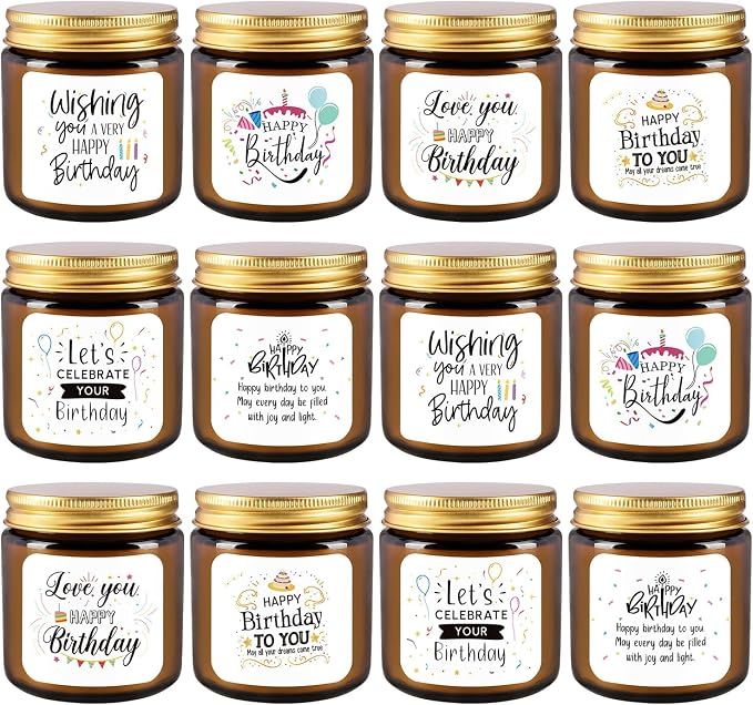 12-Pack Birthday Scented Candles, 3.05 oz Each, Natural Soy Wax, Long-Lasting Romantic Fragrance, Funny Happy Birthday Gift Set, Unique Gifts for Women Men, Gift-Ready