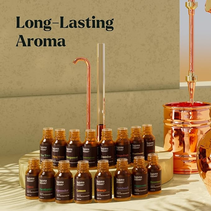 Lagunamoon Top 6 Blends Essential Oil Set (10ml) and 16 Pcs Premium Grade Home Essentials Oils (10ml) - for Diffusers, Home Care, Candle Making Scents, Fragrance, Aromatherapy, Humidifiers, Gifts