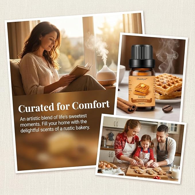 Bakery Essential Oils Set for Diffusers 6x10ml-Chocolate Cookies,Vanilla Cake,Cinnamon Rolls,Pumpkin Pie,Gingerbread,Waffles,Fragrance Oils for Candle&Soap Making