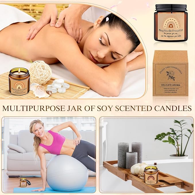 MTLEE 20 Pcs Thank You Gifts Candles 3.5 oz Employee Appreciation Inspirational Scented Soy Wax Candle Thanks Gift for Coworker Women Volunteer Teacher(Rainbow,Brown)