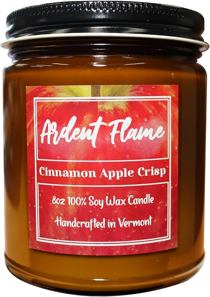 Candles | Cinnamon Apple Crisp | 100% Natural Soy Wax Candle for Home Decor | Highly Scented | Premium Fragrance | Handmade in Vermont, USA | 8 oz | Long Lasting | Gift for Women and Men