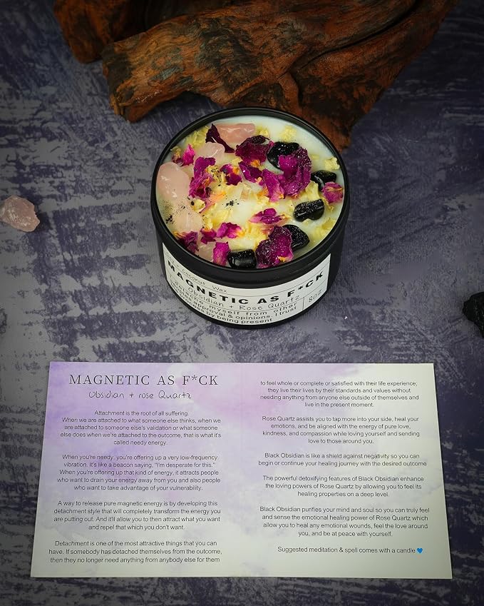 Magnetic AS F*CK, Hande Made Chakra Candle, Magic Attraction, Manifestation Crystal, Self Love, Ritual Meditation (8oz).