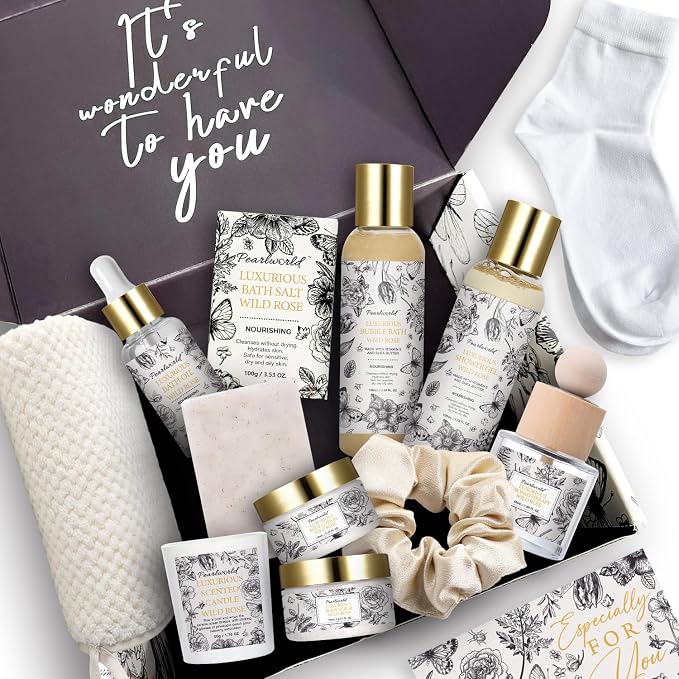 Mother's Day Gifts, Spa Gift Set for Women- Luxury Rose 14 Pcs Bath Set, Home Spa Kit, Christmas Gift for Women, Birthday Gifts