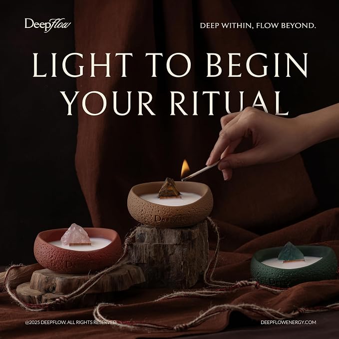 Simple Deluxe Scented Candle with Tiger's Eye Crystal & Wood Wick | Bergamot & Sandalwood 2.5 oz Soy Wax Aromatherapy Candle with Ritual Paper and Cinnabar for Focus, Confidence & Abundance, for Men