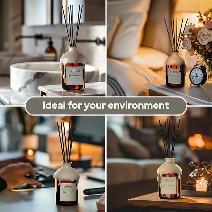 Vilicci Reed Diffuser, Pure Reverie Scent, Strong Home Air Freshener, Long-Lasting Aroma Diffuser for Home and Office Decor, Vegan, Cruelty-Free Oil Ingredients, 3.4 oz (100ml)