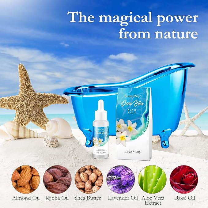 Father's Day Gifts for Women & Men Bath & Body Gift Set, Bath Basket Spa kit Gifts for Her Him Birthday Gift, Self-care Home Spa Kit, 8pcs Christmas Gift for Women Ocean Vanilla, Spa Gift Baskets