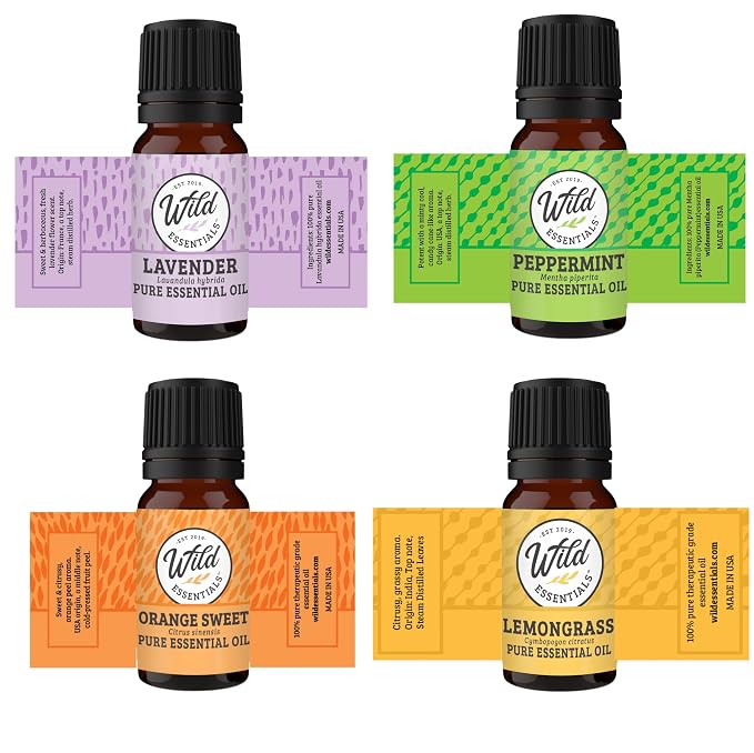 Wild Essentials Lotus Flower Necklace Essential Oil Diffuser Kit With Lavender, Lemongrass, Peppermint, Orange Oils, 12 Refill Pads, Calming Aromatherapy Gift Set, Customizable Color Changing, Perfume