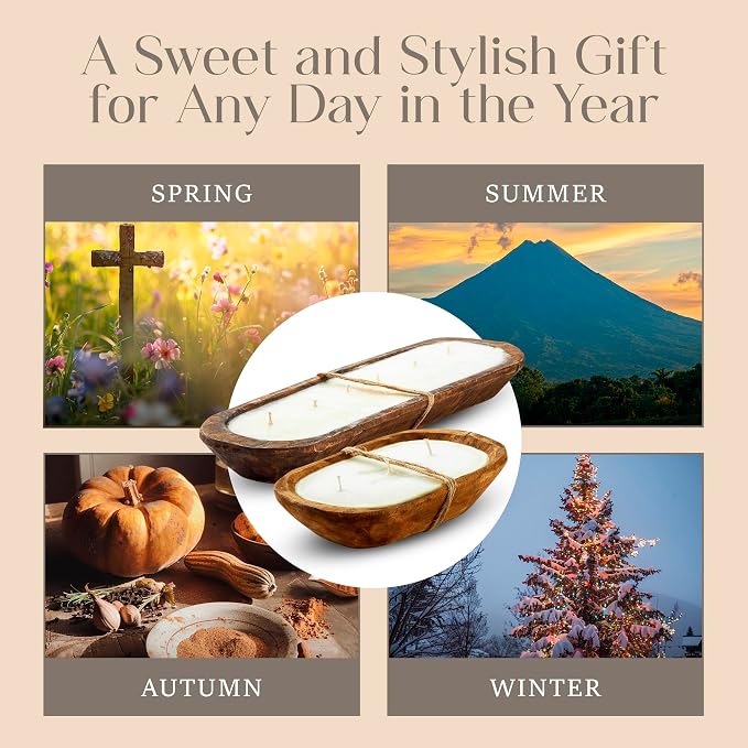 Dough Bowl Candle Co. Pumpkin Spice Soy Candle - 3 Wick Rustic Farmhouse Coffee Table Decor, Odor Eliminator in Wooden Bowls, 20 Ounce Wooden Dough Bowl Candle, All-Natural Gifts for Women and Men