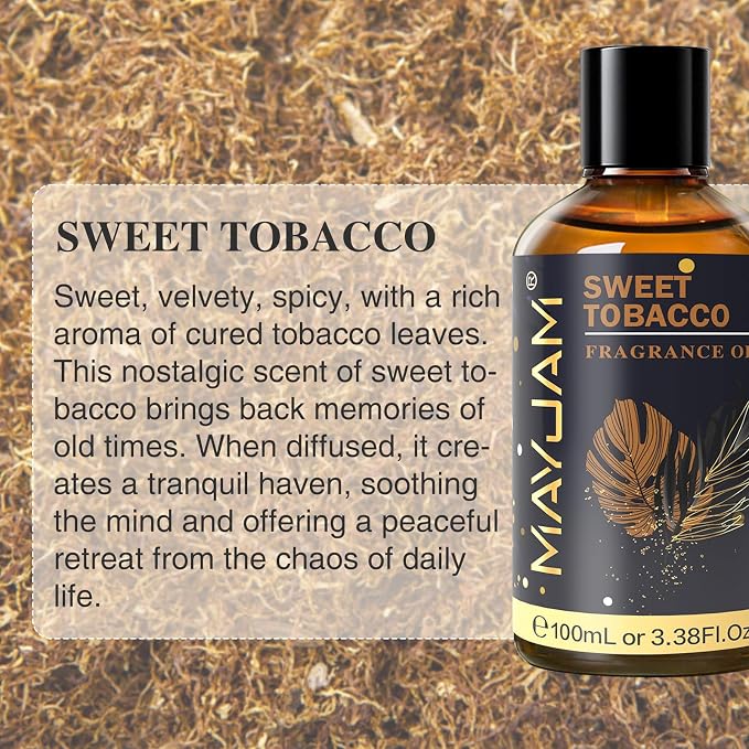 MAYJAM 100ML/3.38FL.OZ Sweet Tobacco Fragrance Oils with Glass Dropper, Essential Oils for Diffusers for Home, Long Lasting Scented Oils for Diffusers Soap Candle Making