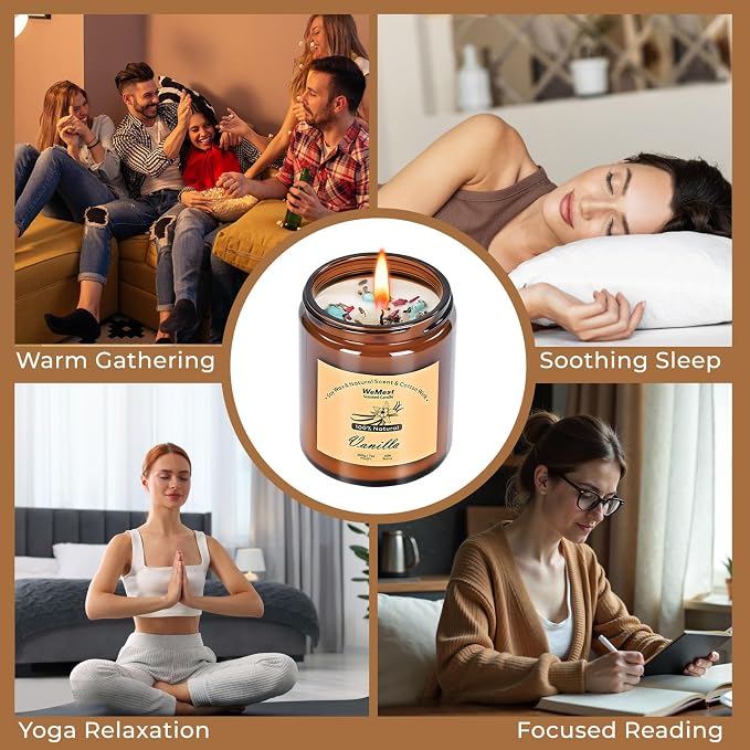 WEMEET Candles for Home Scented 2 Pack, Vanilla Scented Candle with Dried Flowers, Coconut Vanilla Soy Candles with Crystals, Candle Set for Creating a Relaxing Ambiance