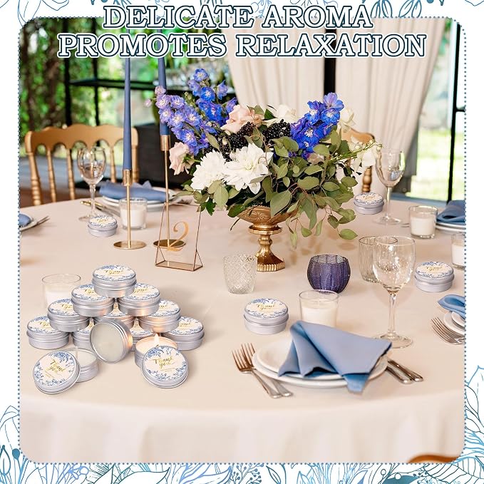 MTLEE 50 Pcs Blue Floral Wedding Candles Gift Favors for Guests 1 Oz Lavender Scented Soy Wax Aromatherapy Candle Favors for Bridal Shower Rustic Wedding Party Guests(Blue Floral)