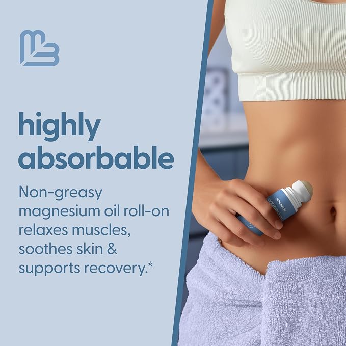 Magnesium Roll On for Adults & Kids, Easy Application for Sore Muscles, Feet, Joints and Leg Cramps, Helps with Sleeping and Post-Workout Recovery, for Sensitive Skin, 3 fl oz, by M3