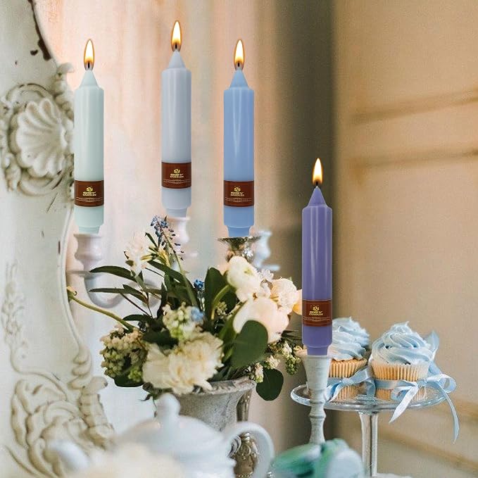 Smokeless Candlesticks Unscented Taper Candles Gradient Blue Dinner Candle 7 inch 4 PCS Candles Sticks for Home Holiday Wedding Party Decoration