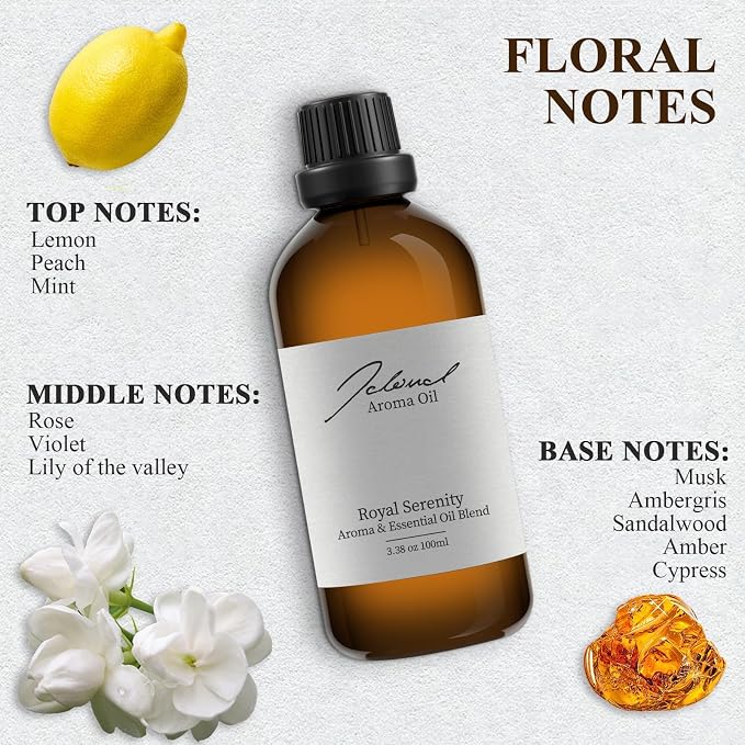 JCLOUD Royal Serenity Hotel Diffuser Oil Inspired by 5-Star Hotel Scent, Pure Aromatherapy Diffuser Oil with Lemon, Jasmine and Amber, Home Luxury & Hotel Scents for Diffuser - 100mL