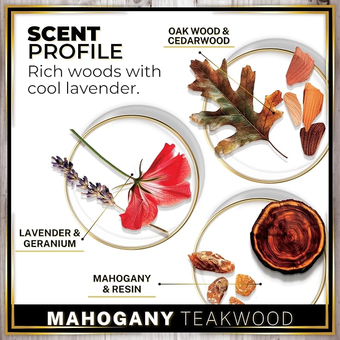 Urban Naturals Car Air Freshener Diffuser 3 Pack - Mahogany Teakwood Scent, 45+ Days Long Lasting Fragrance, Made in USA, Glass & Wood, Hanging Design + Vent Cip, Easy to Use