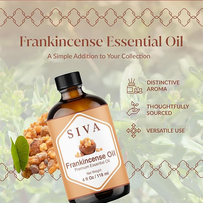 Siva Frankincense Essential Oil 4 Fl Oz – for Diffuser, Skin & Hair Care – Ideal for Aromatherapy, Massage & DIY Blends - with Dropper