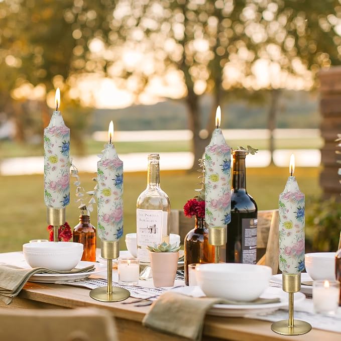5 inch Short Candle Floral Candle Sticks Printed Candlestick Handmade Unscented Taper Candle 4 Pack Beautiful Flower Tapered Candles for Home Dinner Wedding Holiday