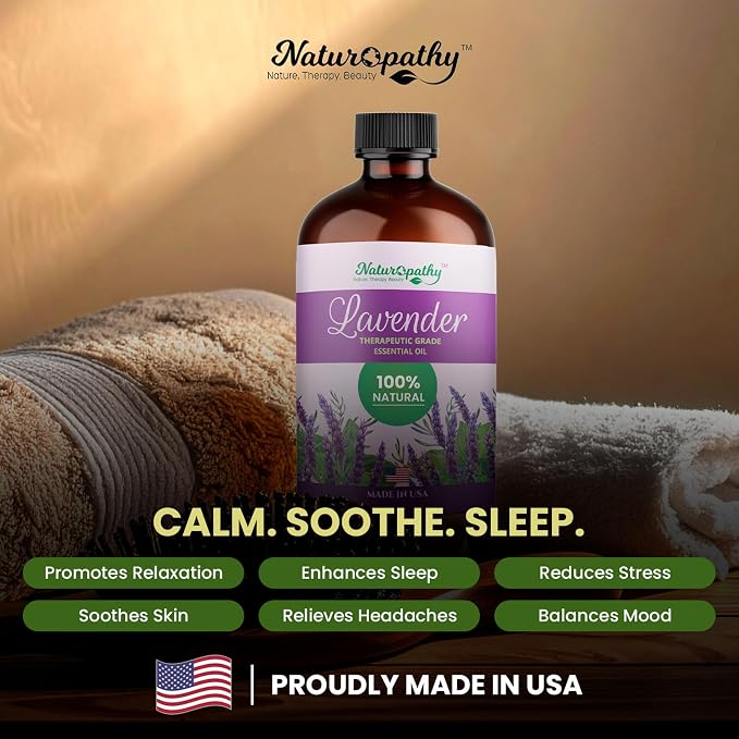 Naturopathy Lavender Essential Oil, 100% Natural Therapeutic Grade, Premium Quality Lavender Oil, 4 fl. Oz - Perfect for Aromatherapy and Relaxation