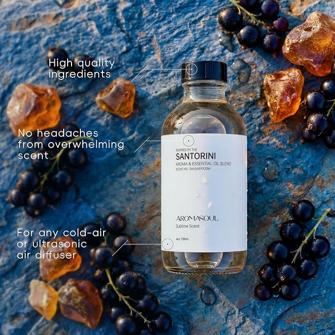 Hotel Diffuser Oil Inspired by Santorini Scent - Premium Fragrance Oil for Ultrasonic and Waterless Diffuser - 120 mL, 4 fl oz