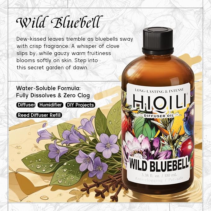 HIQILI Wild Bluebell Diffuser Oil for Scent Diffusers, Inspired by Jo M.lone's, Work & Relax, Ideal for Office, Bathroom, Travel - 3.38 Fl Oz