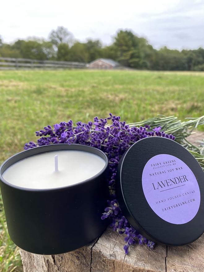 Lavender Soy Candle by Fairy Greens | Handmade Natural Lavender Oil & Soy Wax | Aromatherapy Candle | Long Lasting Candle |All-Natural Lavender Candle | Sleep Well Lavender Candles For Home | 8 oz Tin