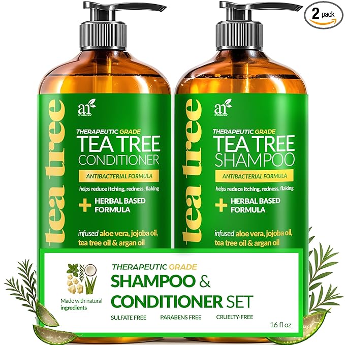 artnaturals Tea Tree Shampoo and Conditioner Set - (2 x 16 Fl Oz / 473ml) – Sulfate Free – Therapeutic Grade Tea Tree Essential Oil - Deep Cleansing for Dandruff, Lice, Dry Scalp and Itchy Hair