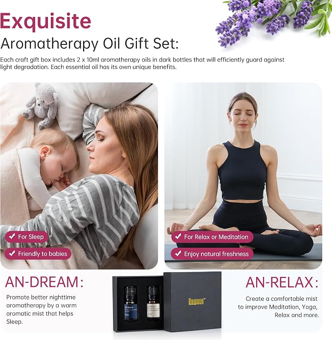 Natural Plant Essential Oil Blends for Diffuser,Aromatherapy with 2 Bottles 20ml(0.68Oz) of an-Dream and an-Relax Set for Sleeping and Relaxation at Home,Office,for All Ultrasonic Diffuser Scent.