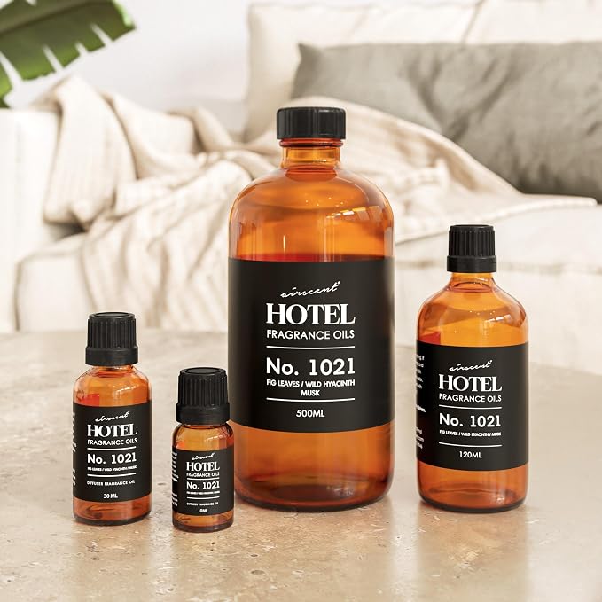 AirScent Hotel Diffuser Oil No. 1021 - Fig Leaves Hyacinth Sandalwood - Hotel Scent Dupe - Premium Fragrance Oil for Ultrasonic and Waterless Diffusers and Crafting - 120 mL, 4 fl oz Glass Bottle