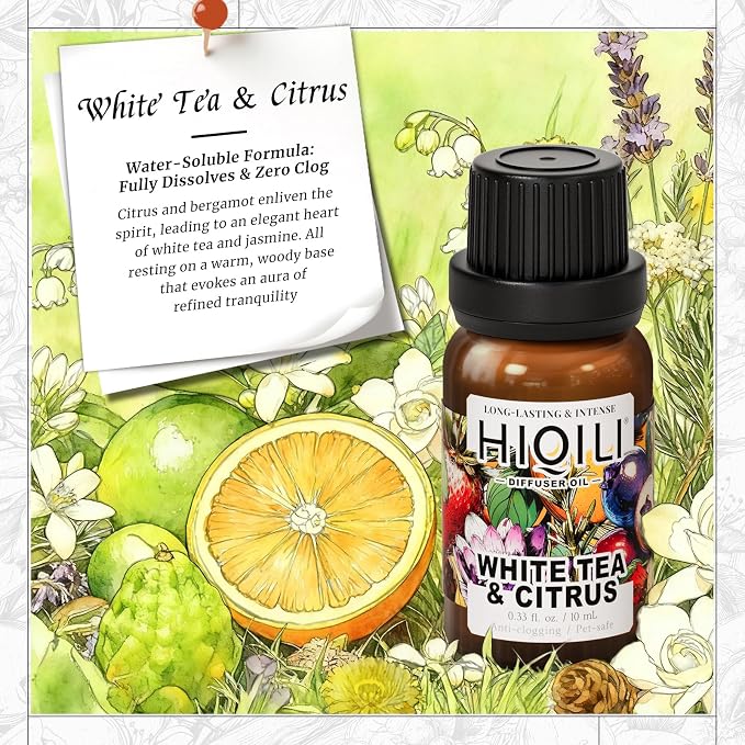 HIQILI White Tea & Citrus Diffuser Oil, Hotel Collection Scented Fragrance Oil for Ultrasonic Diffuser, Relaxing Aromatherapy, Home & Office - 0.34 Fl Oz
