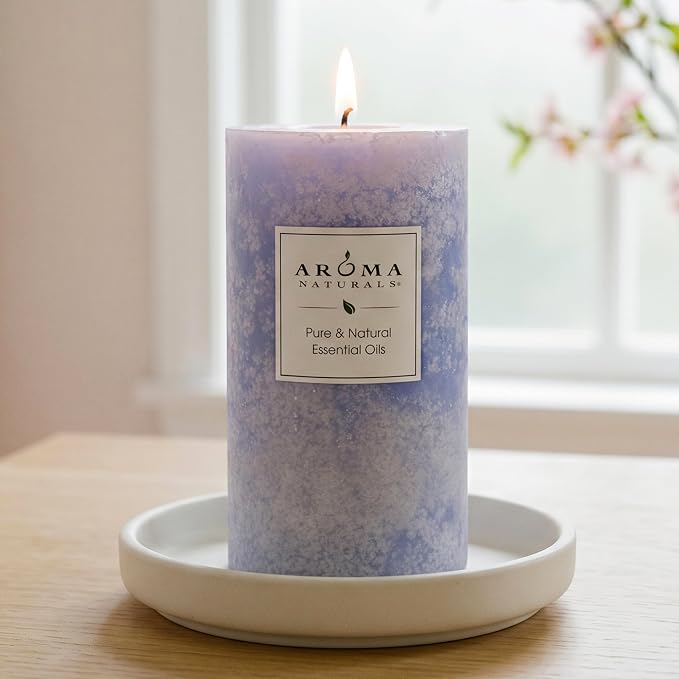 Aroma Naturals Essential Oil Scented Pillar Candle, Tranquility, 2.75 Inch X 5 Inch, Lavender, 1 Pound