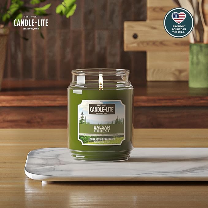 Candle-lite Fall Scented Candles, Balsam Forest Fragrance, 18 oz Jar, Proudly Poured in USA, Aromatherapy Candle, Single-Wick with 110 Hours of Burn Time, Perfect for Creating a Refreshing Ambiance