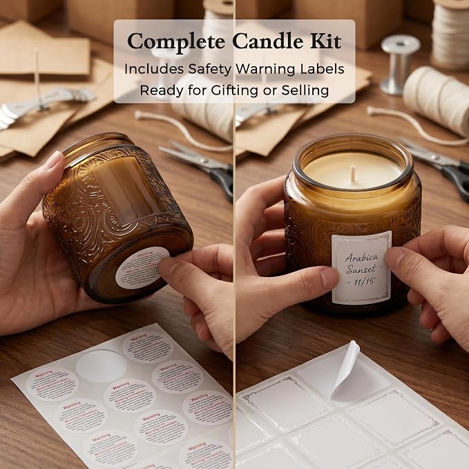 10 oz Mocha Sun Moon Stars Candle Jars with Metal Lids, 9 Pack | Patented Embossed Design, Includes Wick Centering Devices & Warning Labels, Multiple Color Options