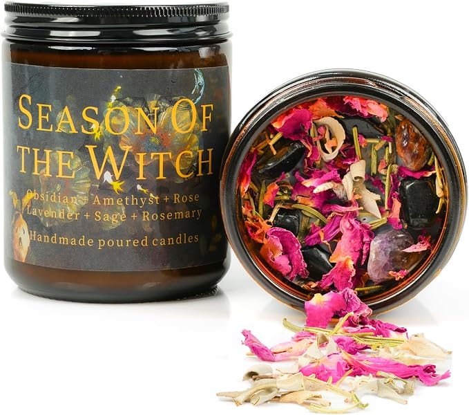 Season of The Witch Candle, Samhain Mabon Pagan Sabbat, Honoring The Craft Spirit Thinning Veil Crystal Intention Ritual Spell Witchy Gift. (Season of The Witch)