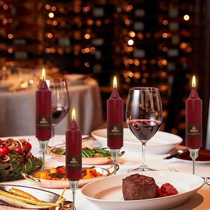 5 Inch Short Taper Candle Red Unscented Tapered Candles 4 PCS Smokeless Candle for Christmas Dinner Home Decoration