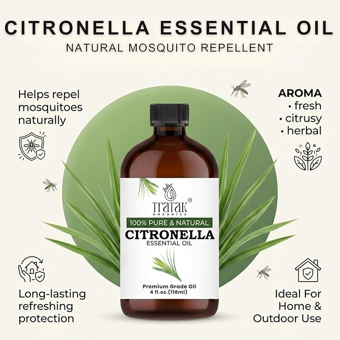 Citronella Essential Oil – 4 Fl Oz – 100% Pure and Natural Citronella Oil for Diffuser and Aromatherapy, Skin, Massage, Candle and Soap Making Fragrance - with Dropper