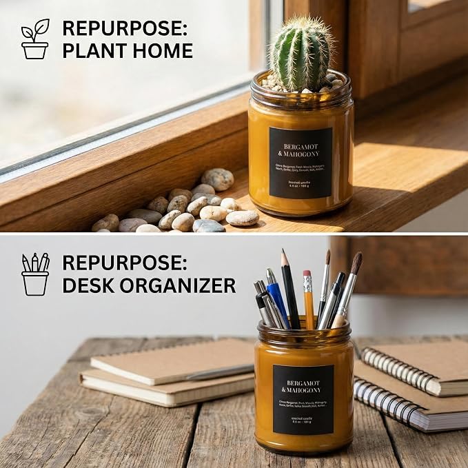 Bergamot & Mahogany Scented Candle 6.5oz – CW Studio Color-Sprayed Glass Jar, Citrus & Rich Wood Aroma – Masculine Unisex Gift for Men Women, Father's Day, Office & Home Décor – 30-35 Hour Burn