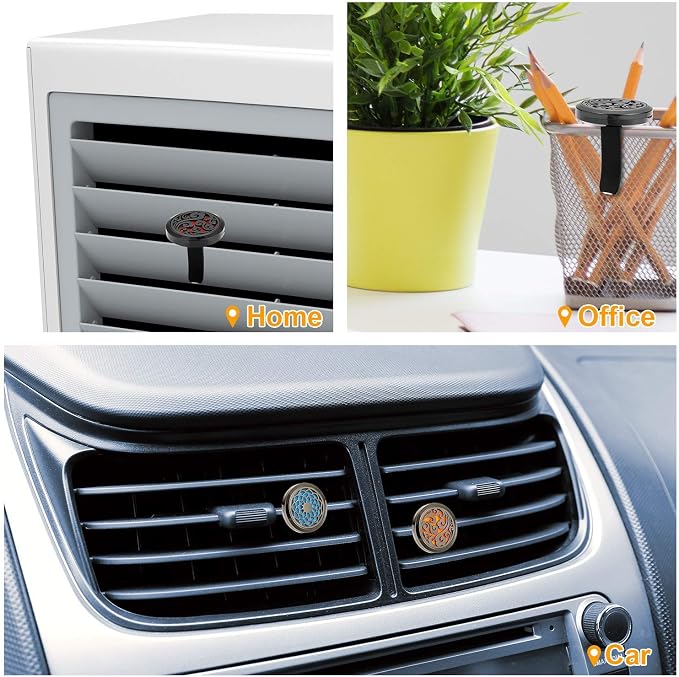 Tatuo 2 Pieces 316l Car Aromatherapy Essential Oil Diffuser Air Freshener Vent Clip with 48 Felt Pad Gift for Women Men Birthday Mother's Day(Cloud, Sunflower Patterns)