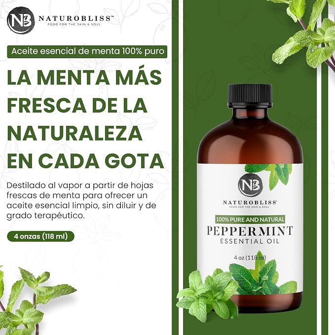 NaturoBliss Peppermint Essential Oil, 100% Pure and Natural Therapeutic Grade, Premium Quality Peppermint Oil, 4 fl. Oz - Perfect for Aromatherapy and Relaxation