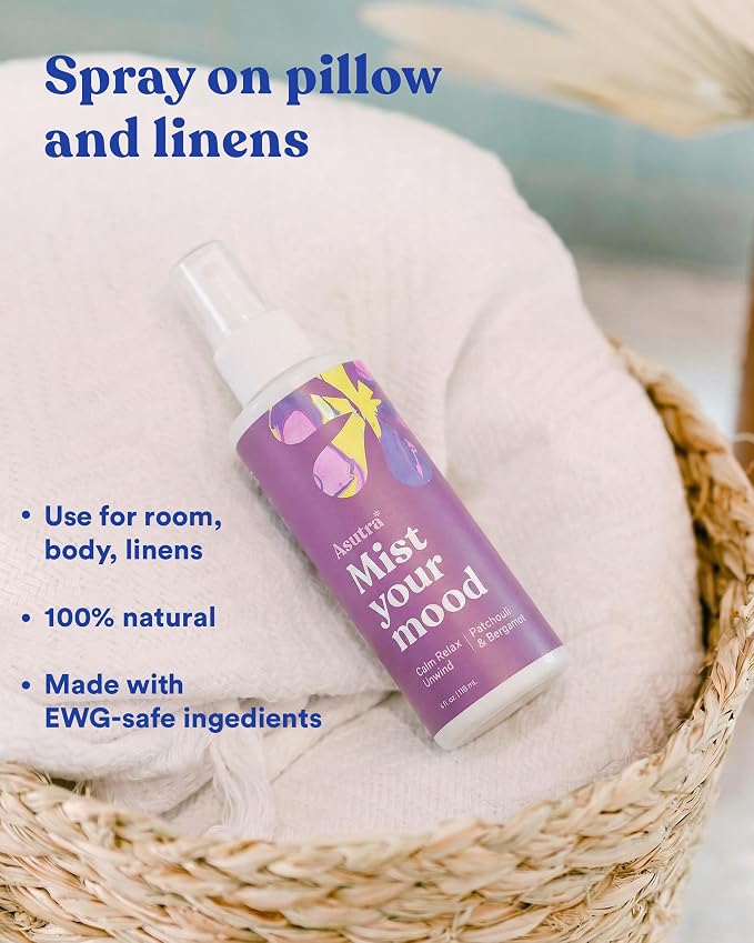 ASUTRA Multi-Use Essential Oil Aromatherapy Spray (Patchouli & Bergamot), 4 fl oz – Mist for Face, Body, Rooms & Linens – Car, Fabric, and Bathroom Freshener