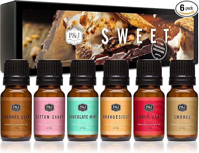 P&J Trading Fragrance Oils for Diffusers for Home Sweet Set Fragrance Scents for Candle Making - Soap Making Supplies - Car Diffuser Scents - Essential Home Gift Set - Cotton Candy, Smores & More