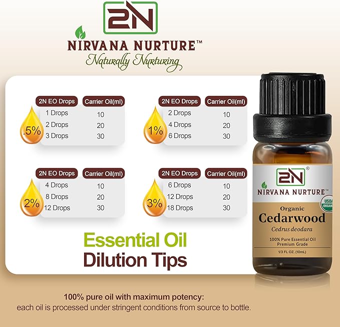 Cedarwood Essential Oil, USDA Certified Organic, 100% Pure Undiluted, Aromatherapy Oil for Diffuser, Hair & Skin Care