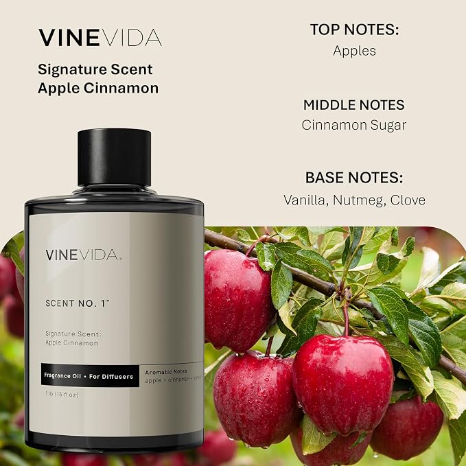 VINEVIDA [16 Fl Oz] Apple Cinnamon Fragrance Oil for Cold Air Diffusers, Essential Oils for Diffuser Oil Refill & Air Freshener Room Spray