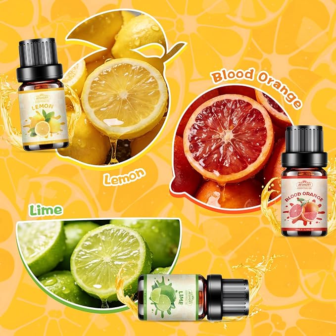 Citrus Essential Oils Set, Fruit Fragrance Oil for Diffusers,Scented Oil for Candle & Soap Making, Bitter Orange, Bergamot, Lemon, Grapefruit, Lime, Blood Orange, Aromatherapy Gifts